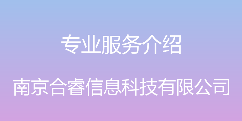 专业服务介绍 - 南京合睿信息科技有限公司